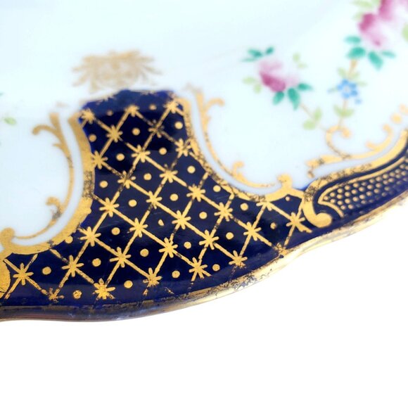 Antique Wedgwood Plates Richard Briggs 2 Hand Painted Cobalt Blue Floral Gilt - Picture 14 of 14